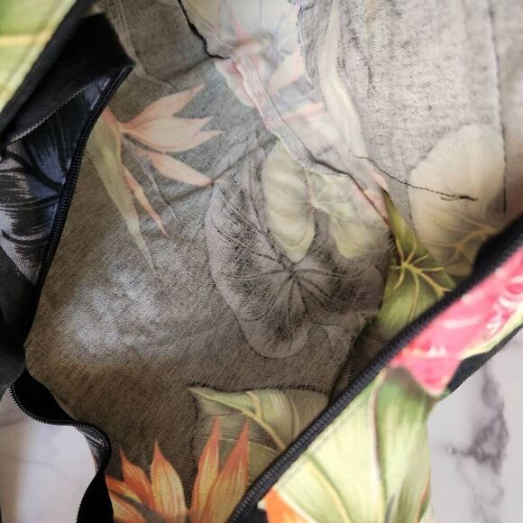 Local design Hawaiian hibiscus tropical floral shoulder bag black red - Picture 3 of 4